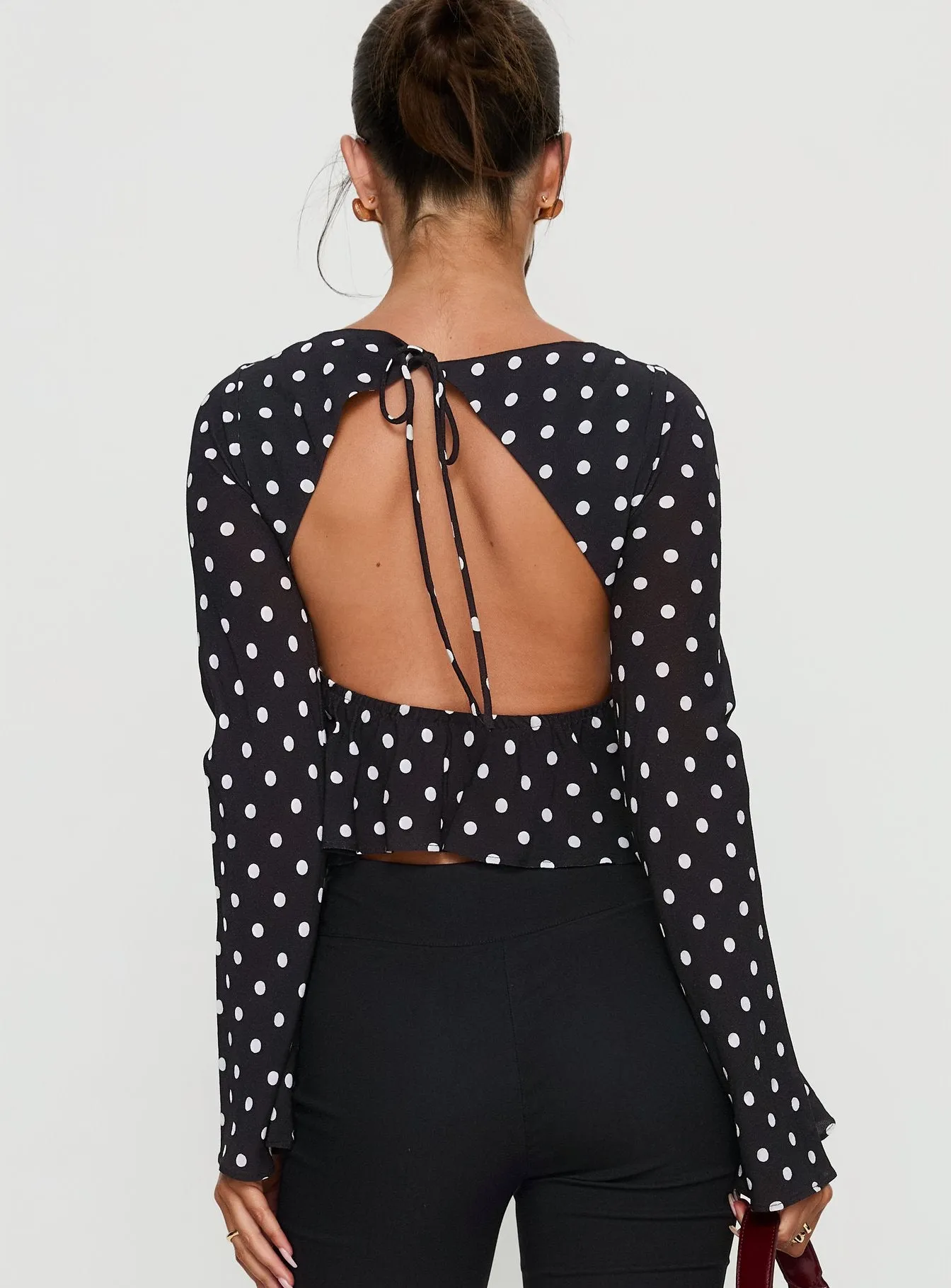 Lady Lady Long Sleeve Backless Top Black / White Polka sold by Princess Polly product image thumbnail 5
