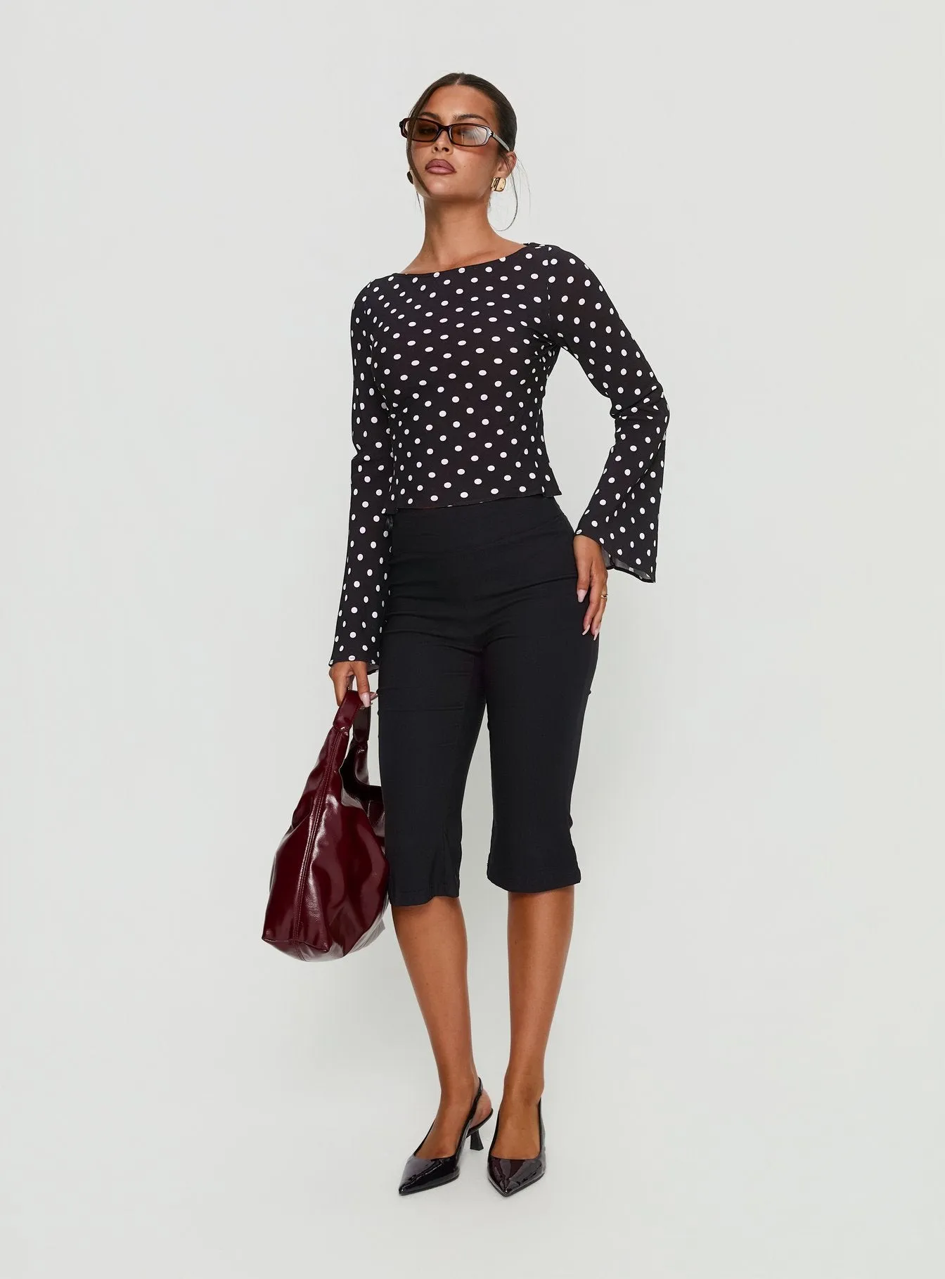Lady Lady Long Sleeve Backless Top Black / White Polka sold by Princess Polly product image thumbnail 3
