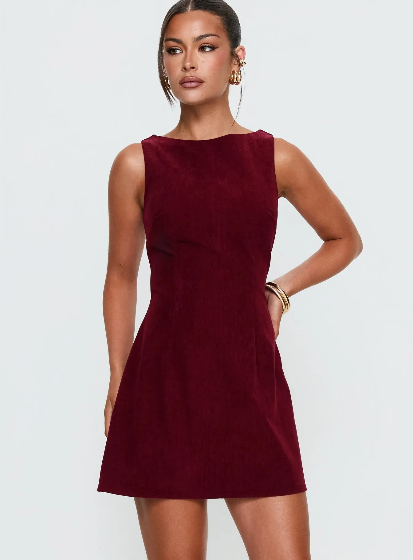 Alfalfa Corduroy Mini Dress Cherry sold by Princess Polly product image thumbnail 2