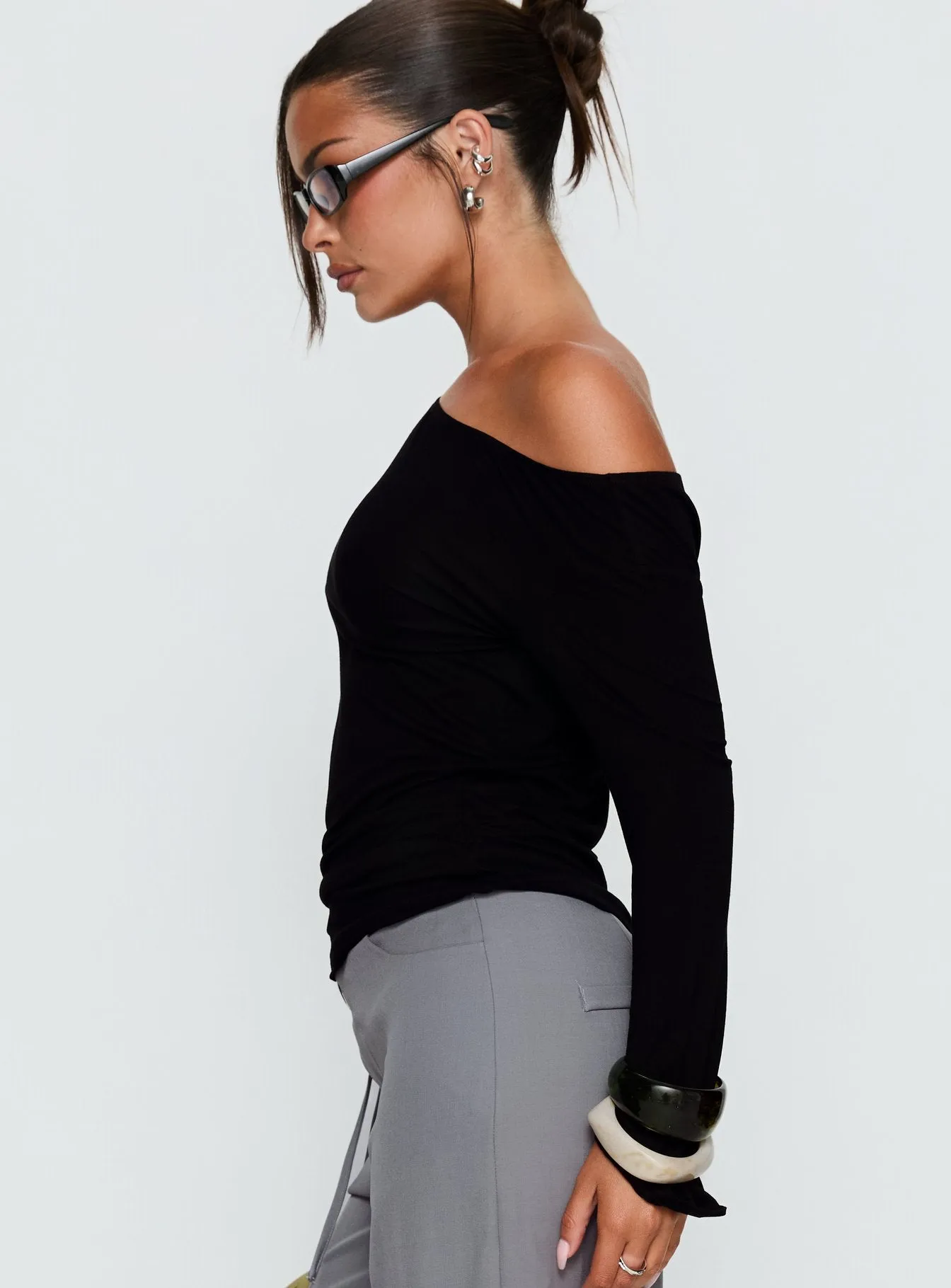 Get Home Safe One Shoulder Long Sleeve Top Black sold by Princess Polly product image thumbnail 4