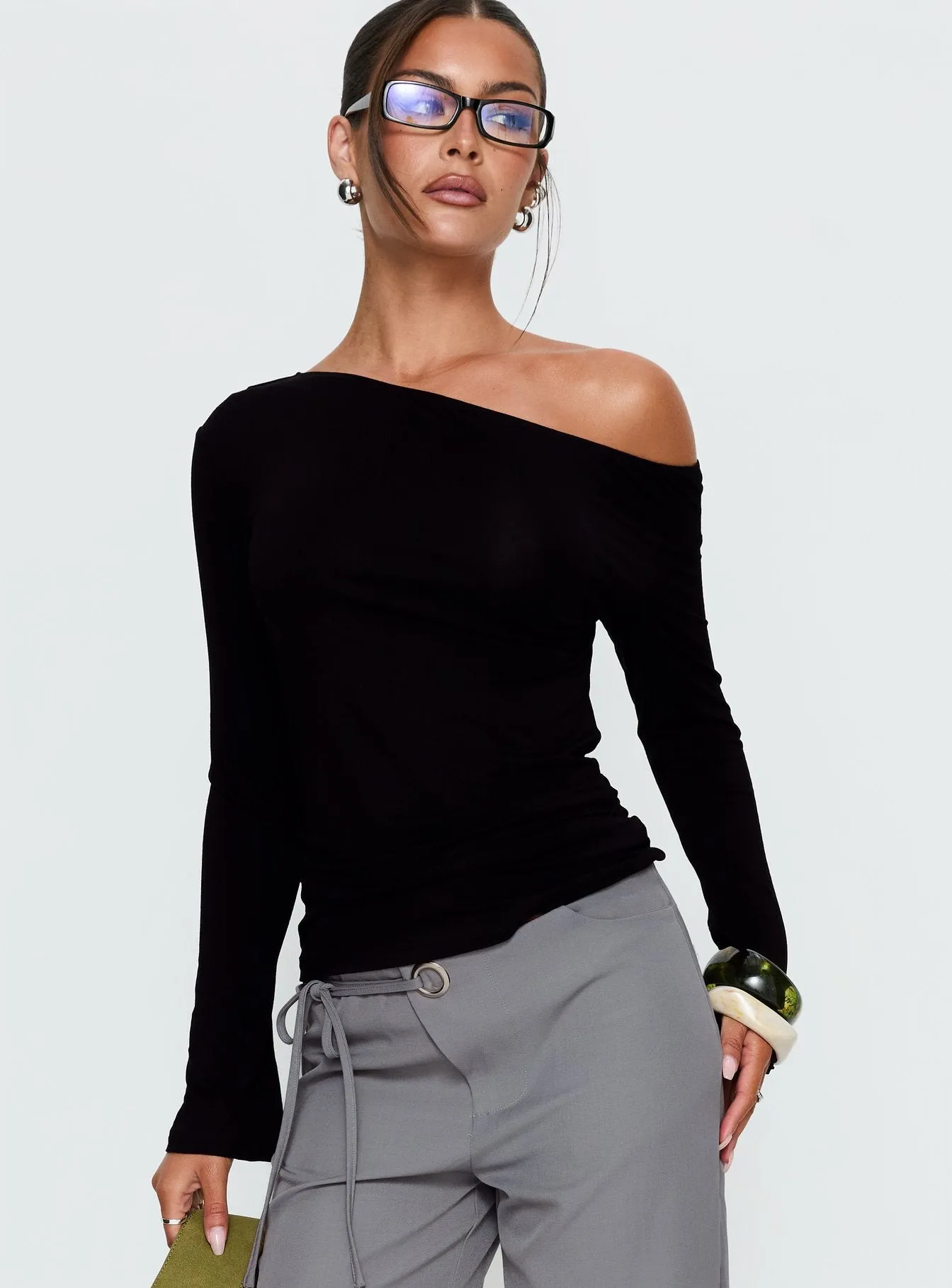Get Home Safe One Shoulder Long Sleeve Top Black sold by Princess Polly product image thumbnail 2