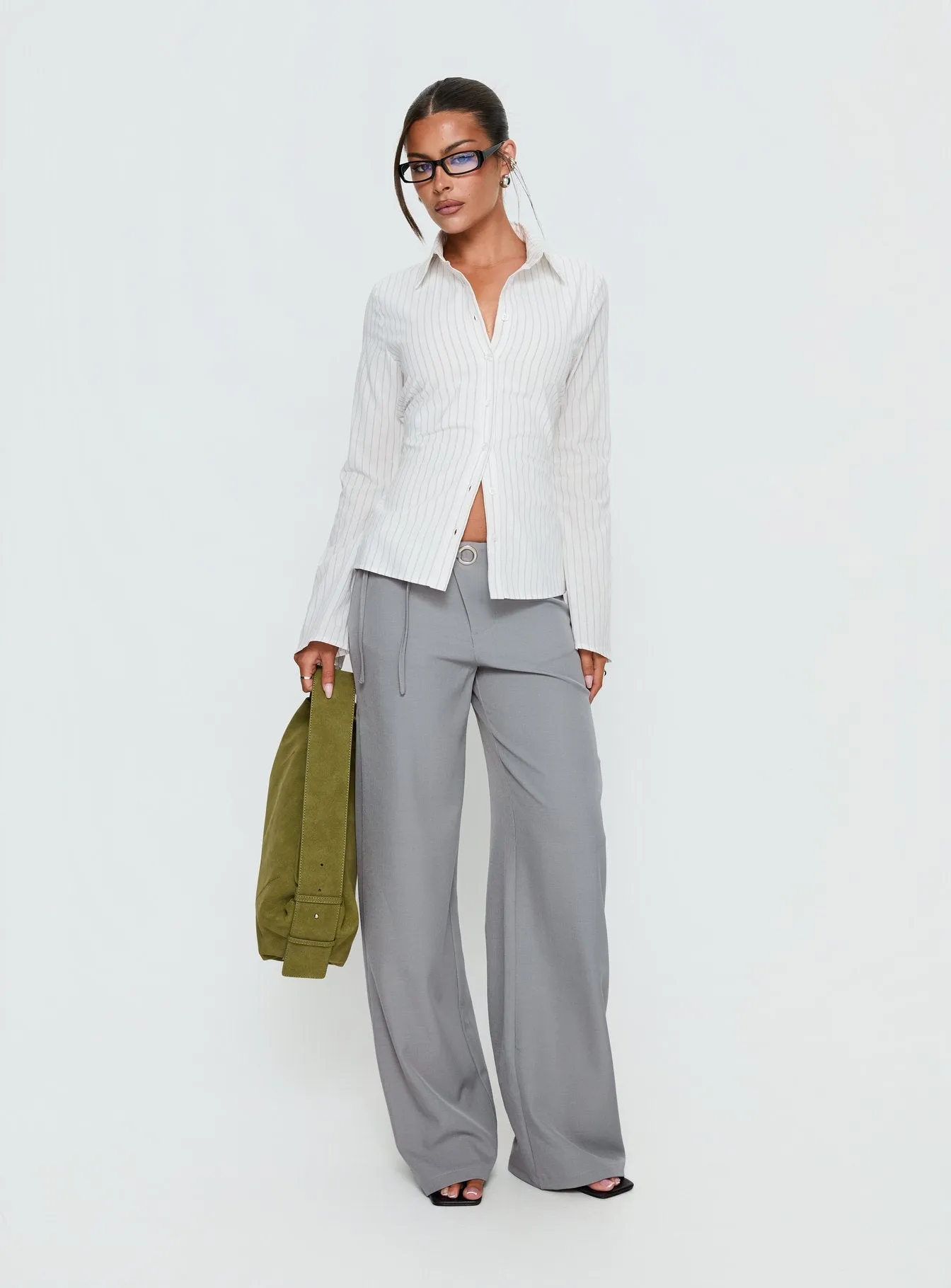 Eryx Tie Back Button Up Top White Pinstripe sold by Princess Polly product image thumbnail 3