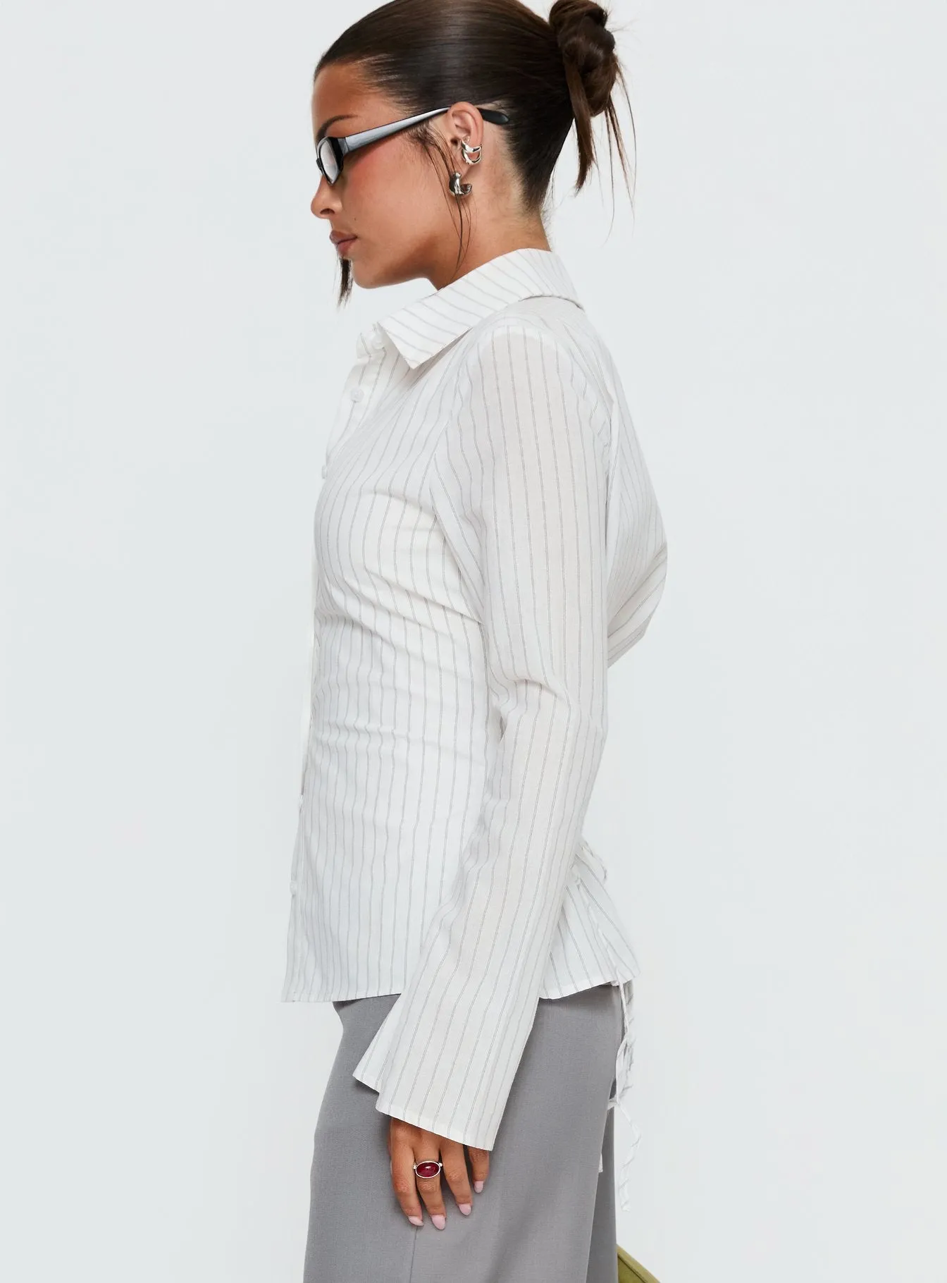 Eryx Tie Back Button Up Top White Pinstripe sold by Princess Polly product image thumbnail 4