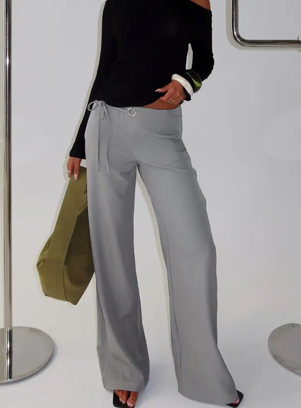 Ikana Tie Side Pants Grey sold by Princess Polly