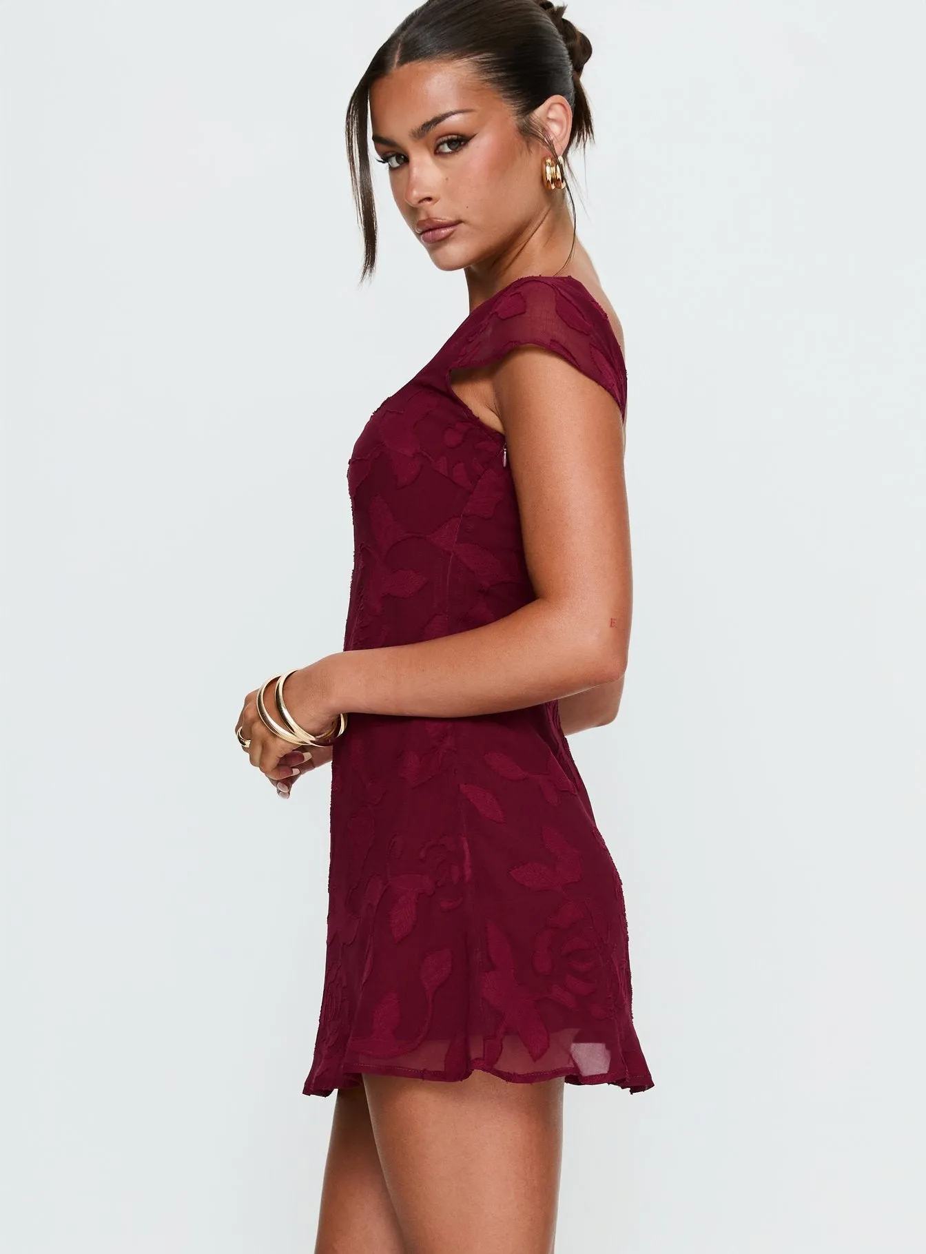 Lucienna Mini Dress Burgundy Floral sold by Princess Polly product image thumbnail 3