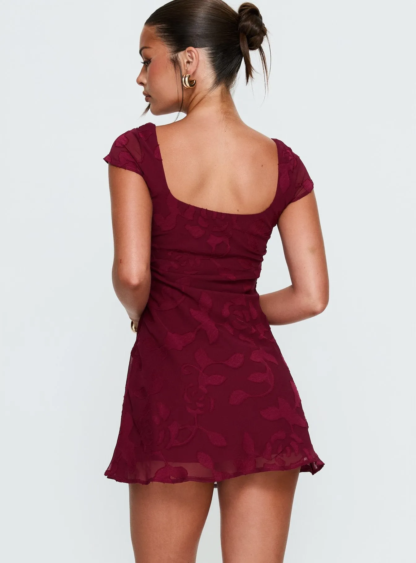 Lucienna Mini Dress Burgundy Floral sold by Princess Polly product image thumbnail 4