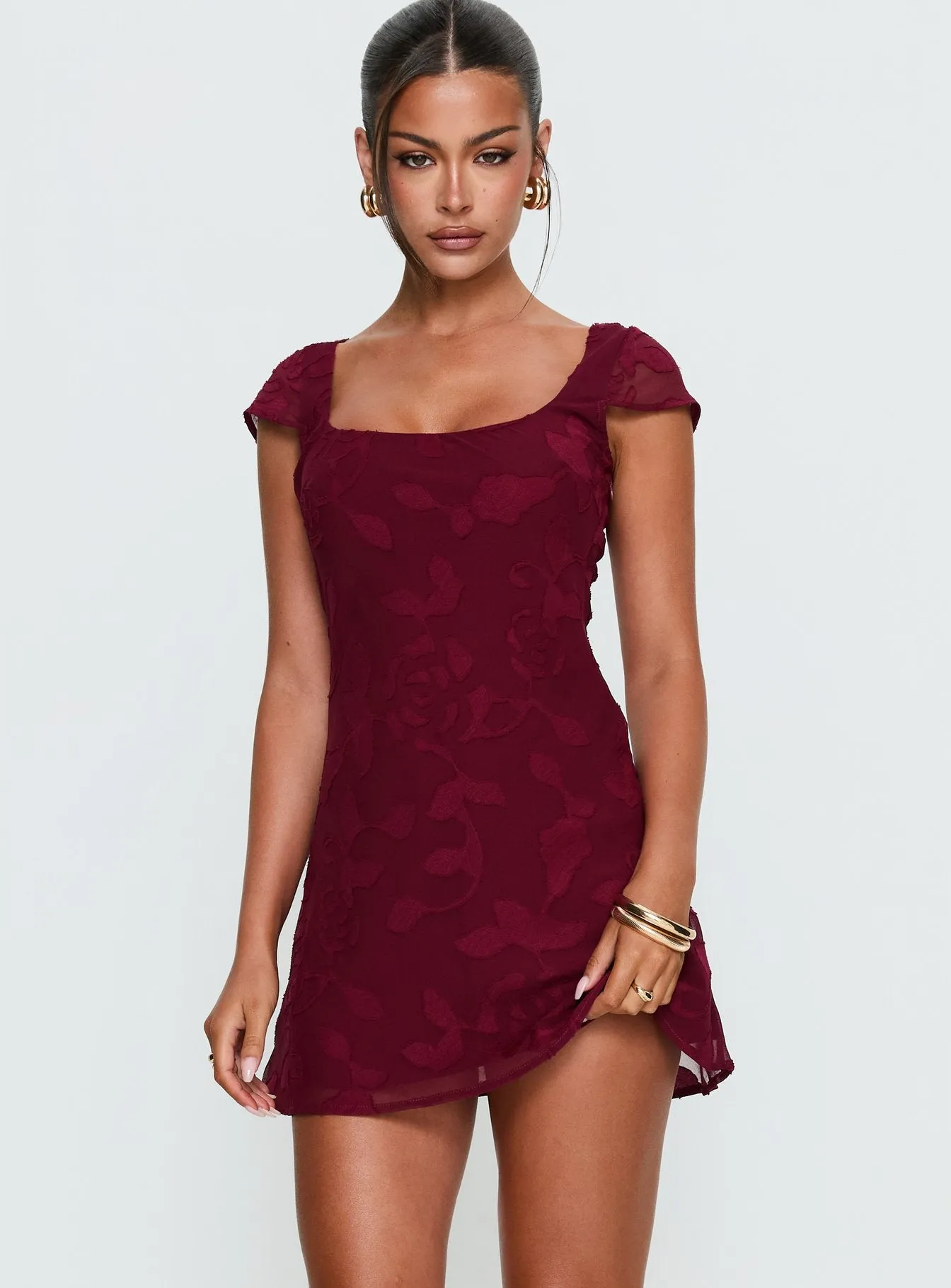 Lucienna Mini Dress Burgundy Floral sold by Princess Polly