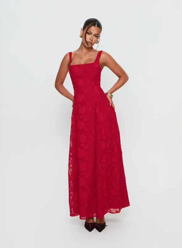 Margaux Burnout Maxi Dress Red sold by Princess Polly