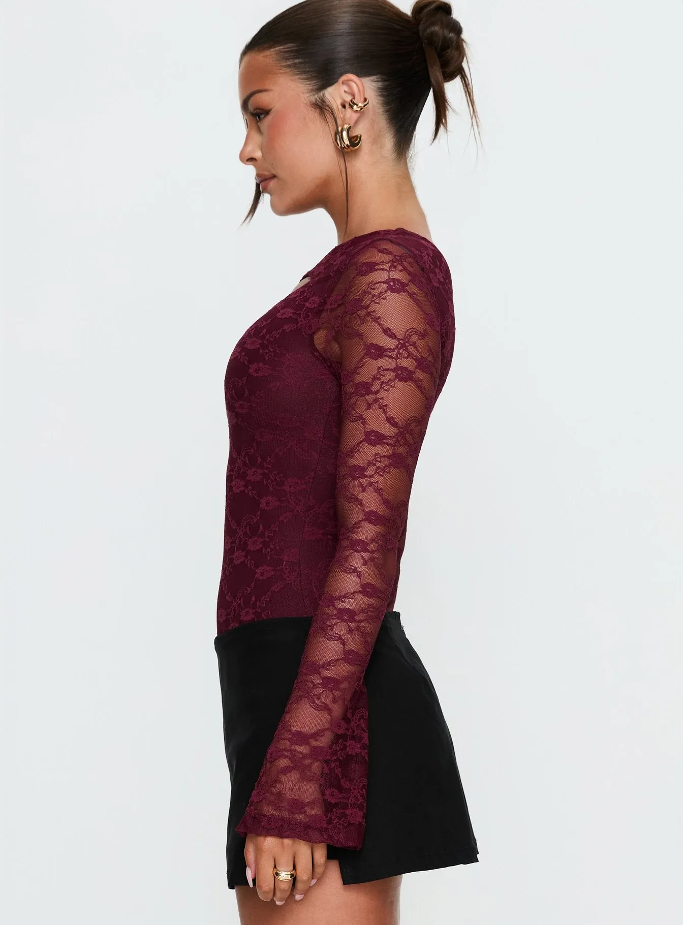Macaria Long Sleeve Lace Bodysuit Red sold by Princess Polly product image thumbnail 3