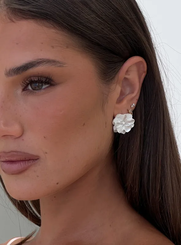 Livvy Floral Stud Earrings White sold by Princess Polly