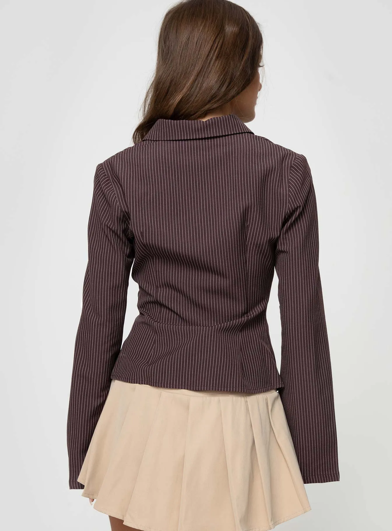 Anni Pinstripe Shirt Brown Petite sold by Princess Polly product image thumbnail 5