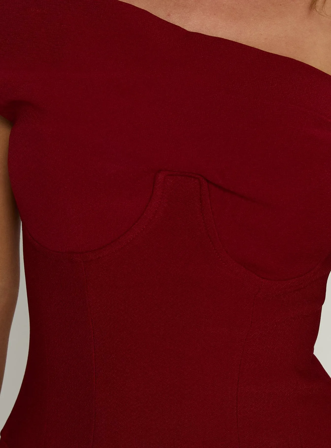 Delcina Off Shoulder Corset Mini Dress Burgundy sold by Princess Polly product image thumbnail 5