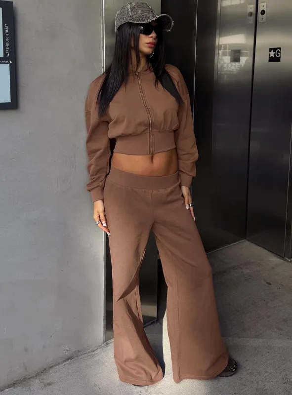 Peaks Flared Track Pants Cocoa sold by Princess Polly
