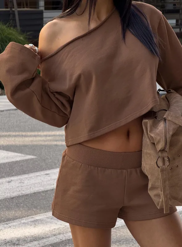 Daybreak Rib Waist Shorts Cocoa sold by Princess Polly