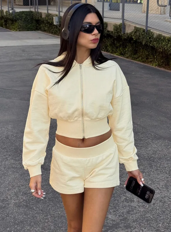 Daytime Cropped Blouson Hoodie Buttercream sold by Princess Polly