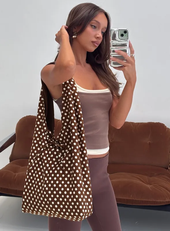 Sunday Sunrise Slouchy Bag Brown Polka sold by Princess Polly