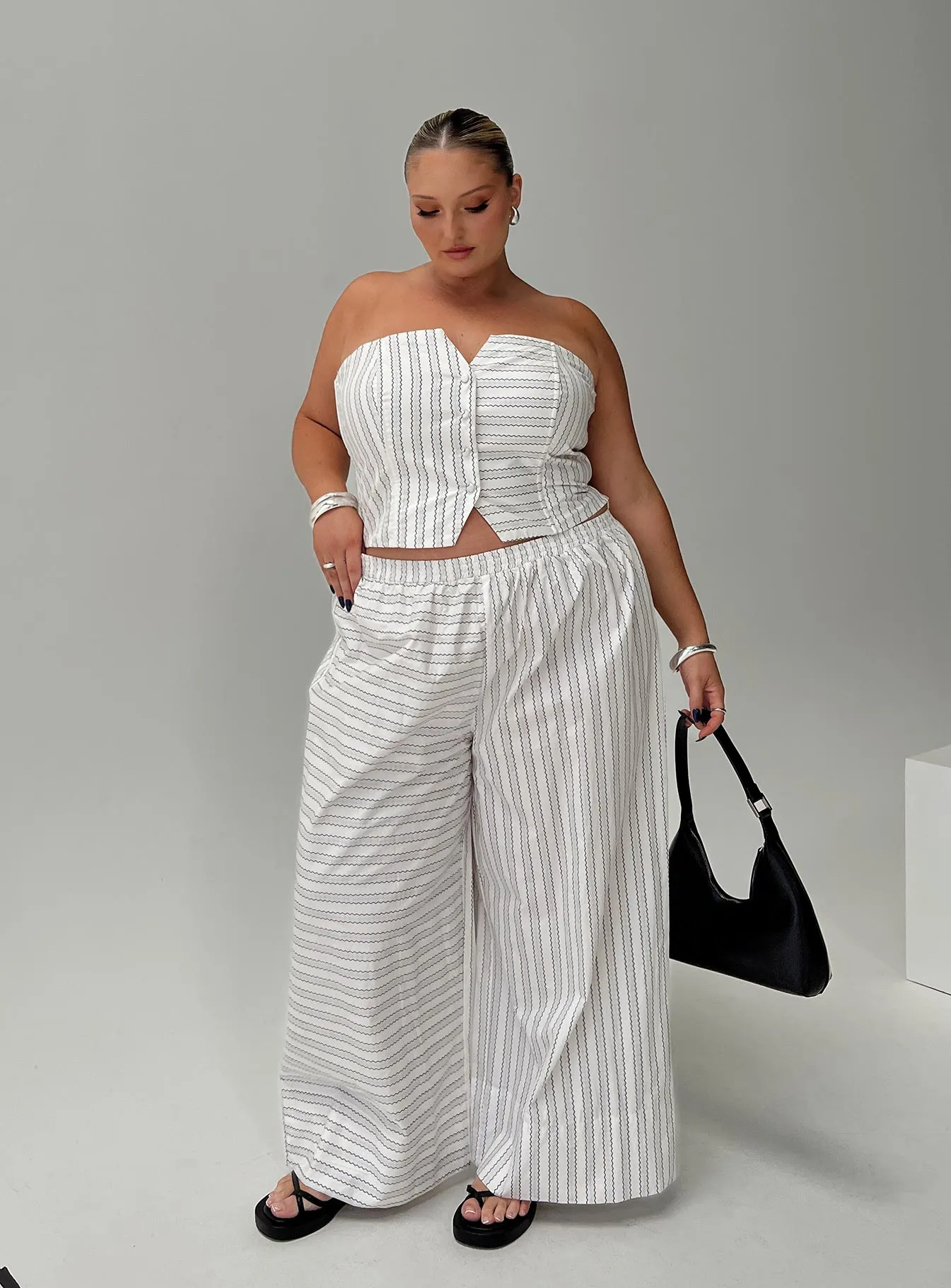 Boarder Pants White Stripe Curve sold by Princess Polly