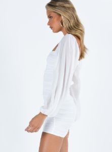 Joslyn Long Sleeve Mini Dress White sold by Princess Polly