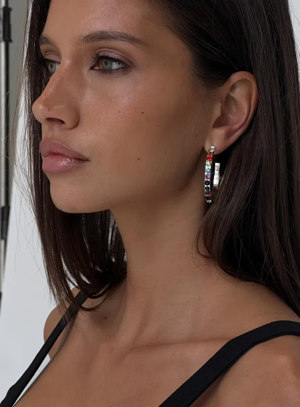 Leanah Gemstone Hoop Earrings Silver sold by Princess Polly