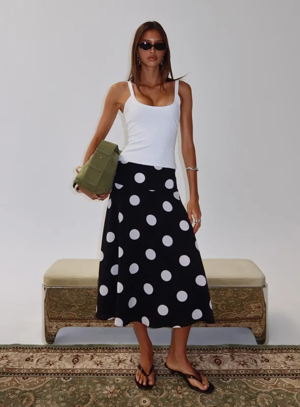 Picture It Midi Skirt Black Polka Dot sold by Princess Polly