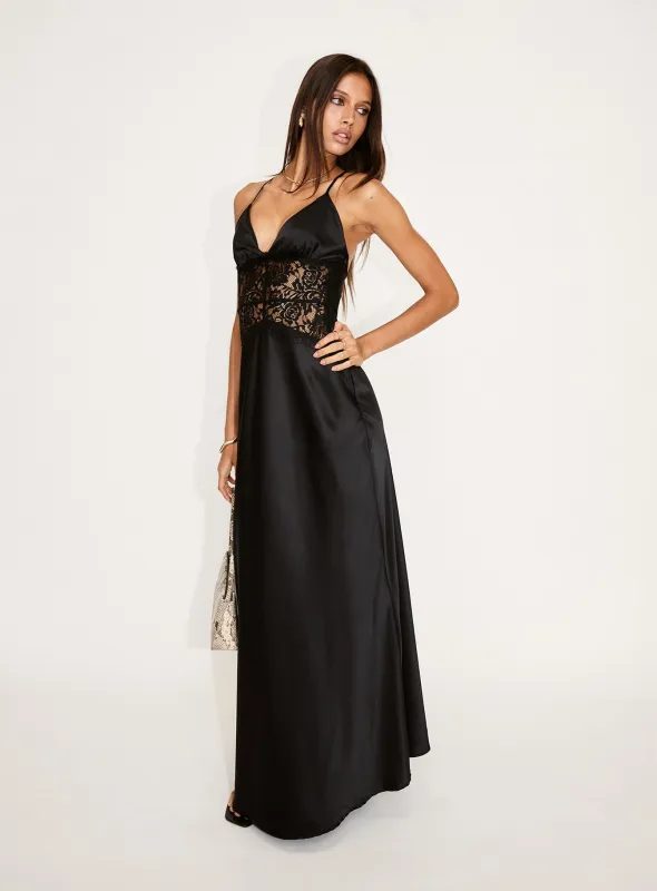 Klairee Lace Maxi Dress Black sold by Princess Polly