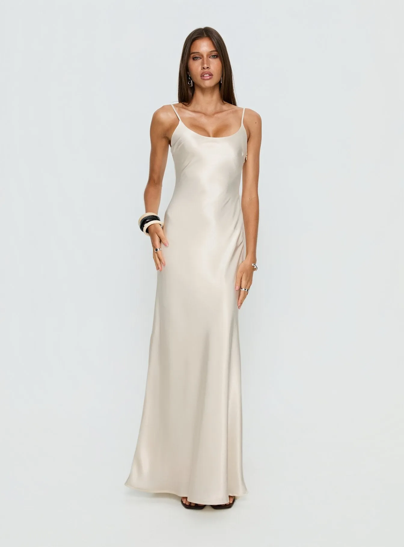 Miracles Scoop Satin Maxi Dress Champagne sold by Princess Polly product image thumbnail 3