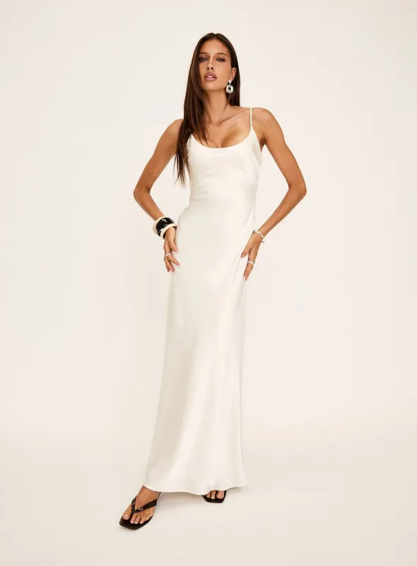 Miracles Scoop Satin Maxi Dress Champagne sold by Princess Polly