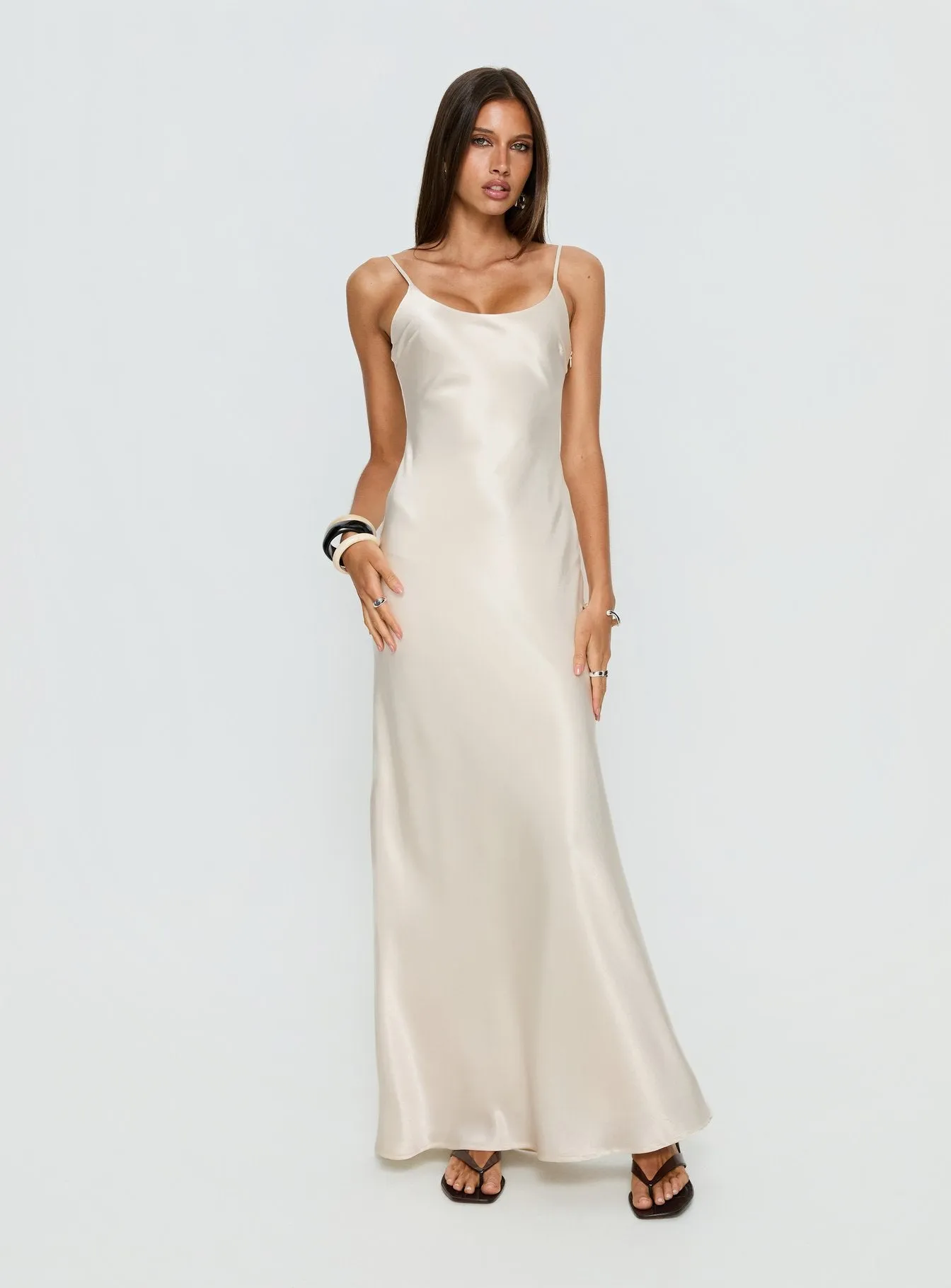 Miracles Scoop Satin Maxi Dress Champagne sold by Princess Polly product image thumbnail 2