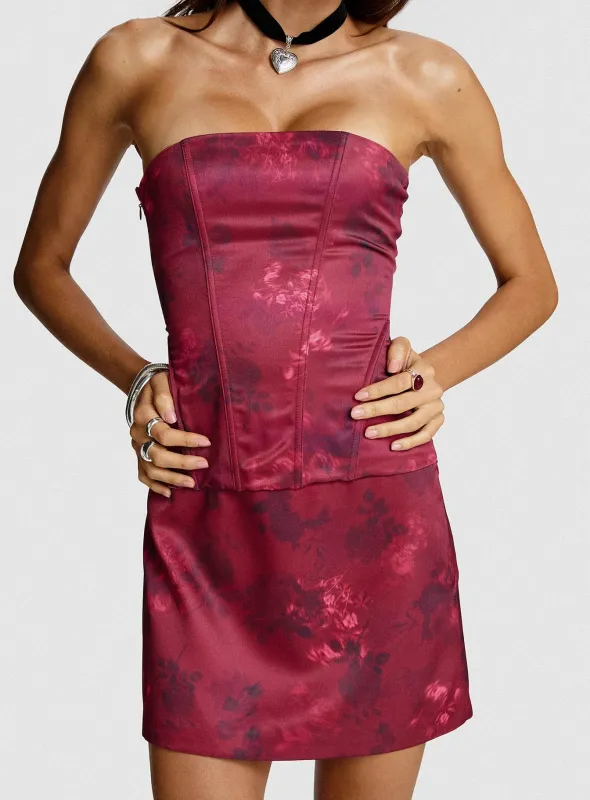 Lovesita Bow Mini Skirt Red Floral sold by Princess Polly