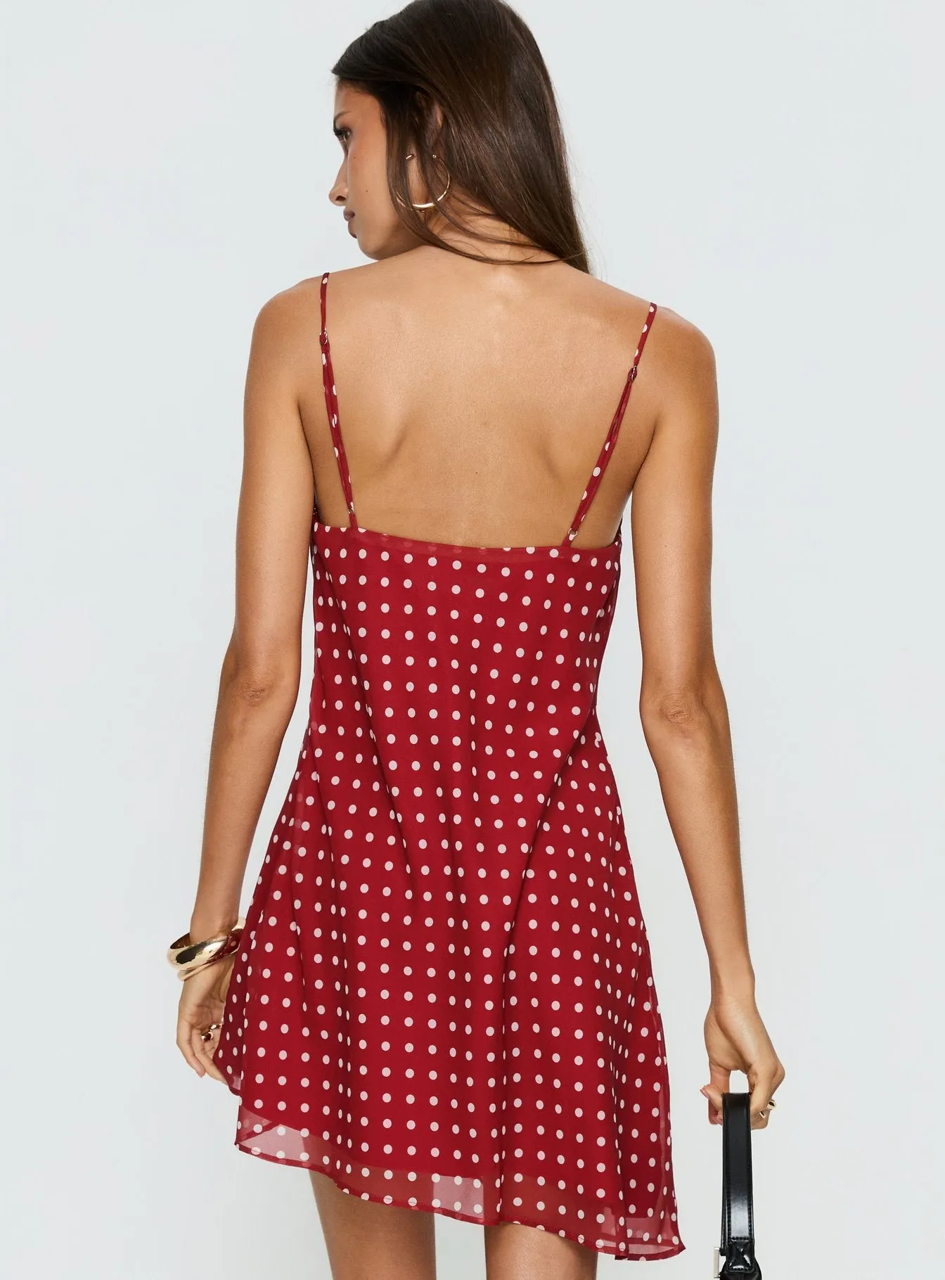 Elisabetta Mini Dress Burgundy Polka Dot sold by Princess Polly product image thumbnail 5