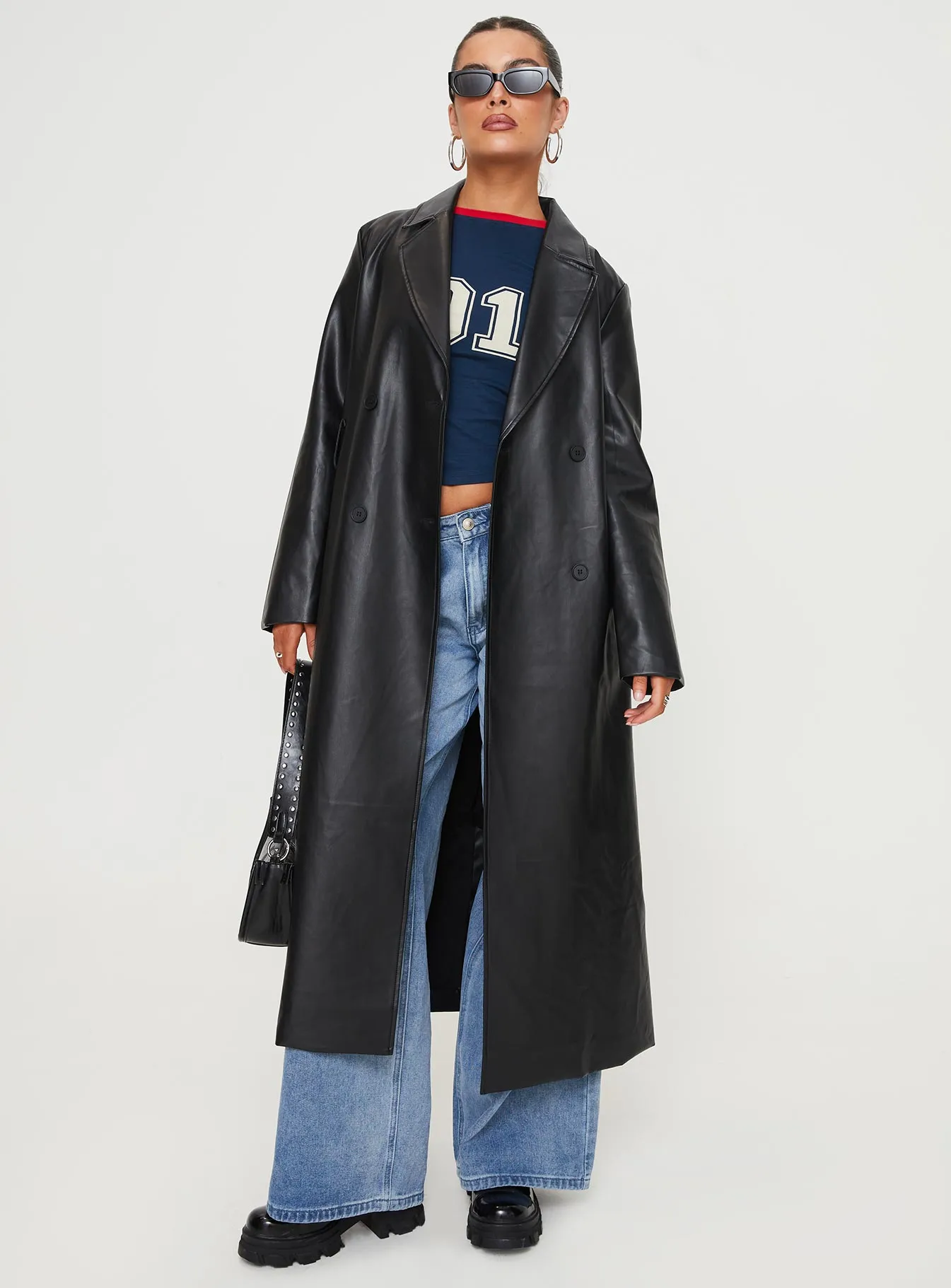 Only For Tonight Faux Leather Trench Coat Black sold by Princess Polly product image thumbnail 3