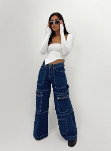 The Ragged Priest Clacker Jean Mid Blue Denim sold by Princess Polly
