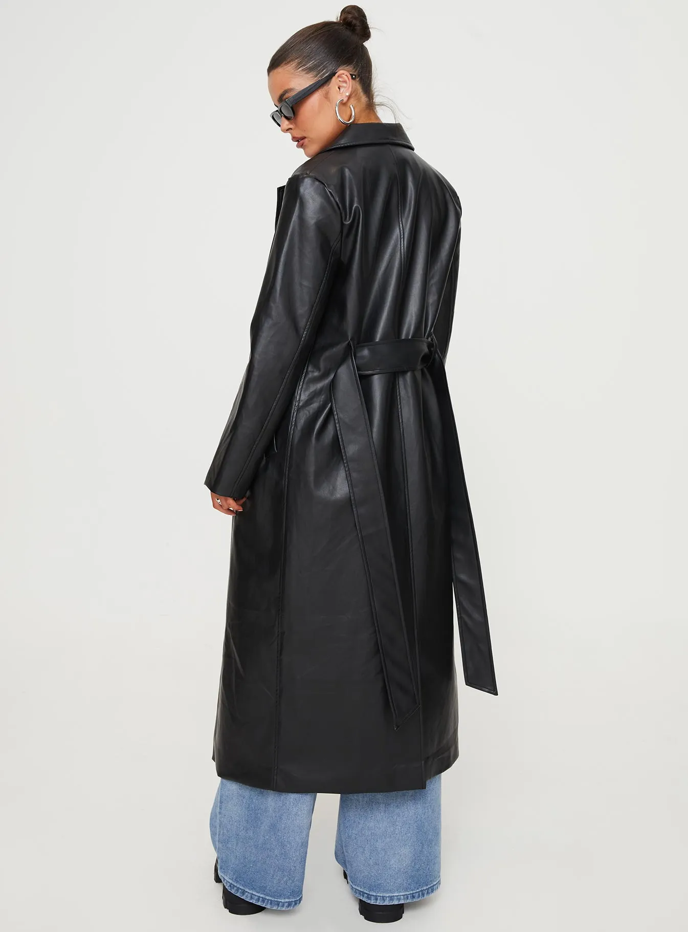 Only For Tonight Faux Leather Trench Coat Black sold by Princess Polly product image thumbnail 5