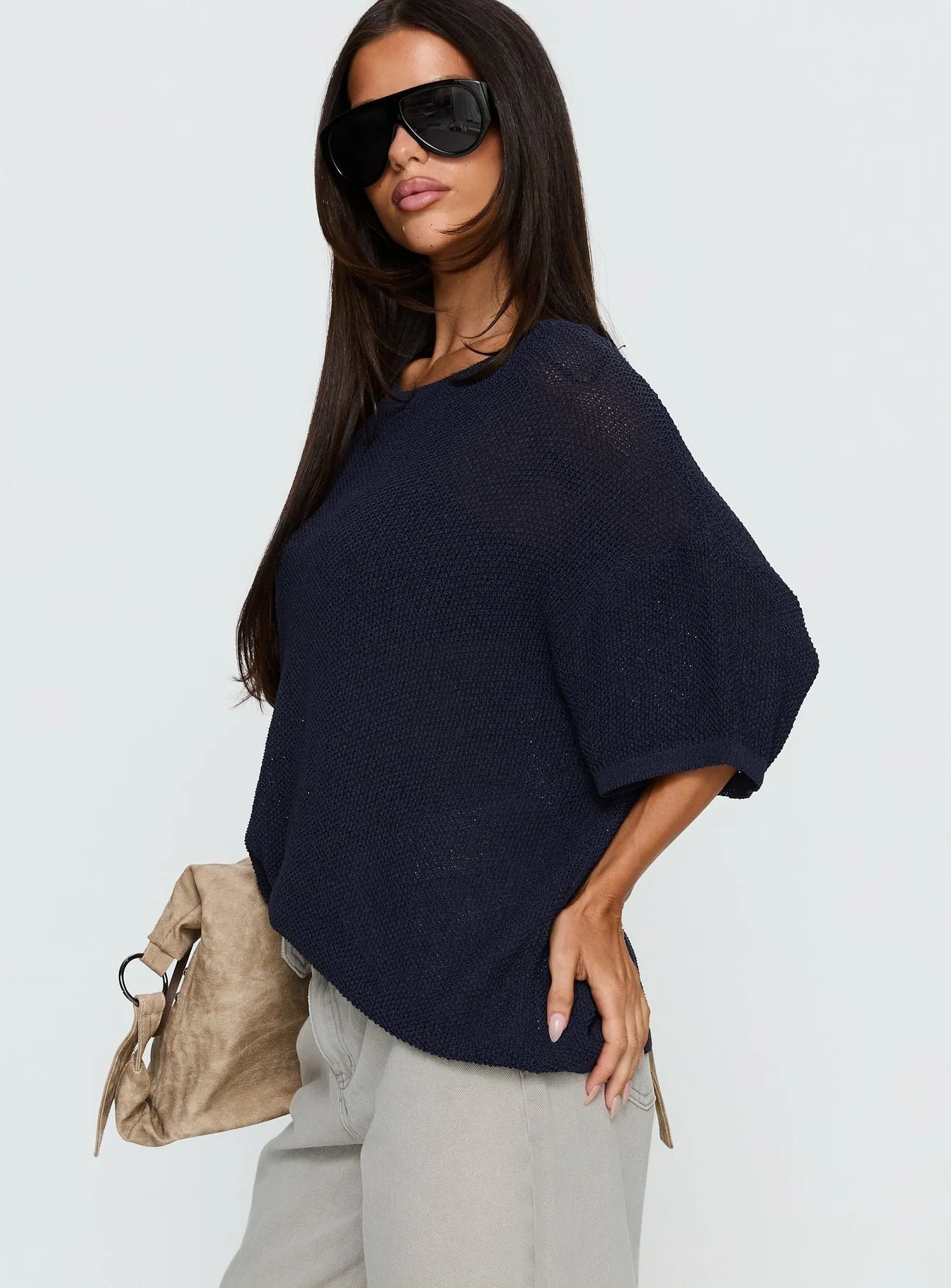 Seara Off Shoulder Knit Top Navy sold by Princess Polly product image thumbnail 3