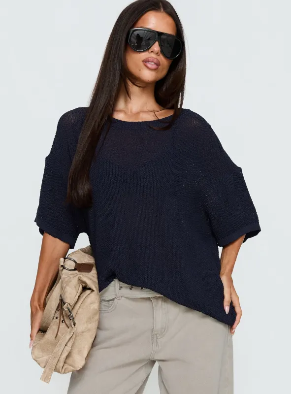 Seara Off Shoulder Top Navy sold by Princess Polly
