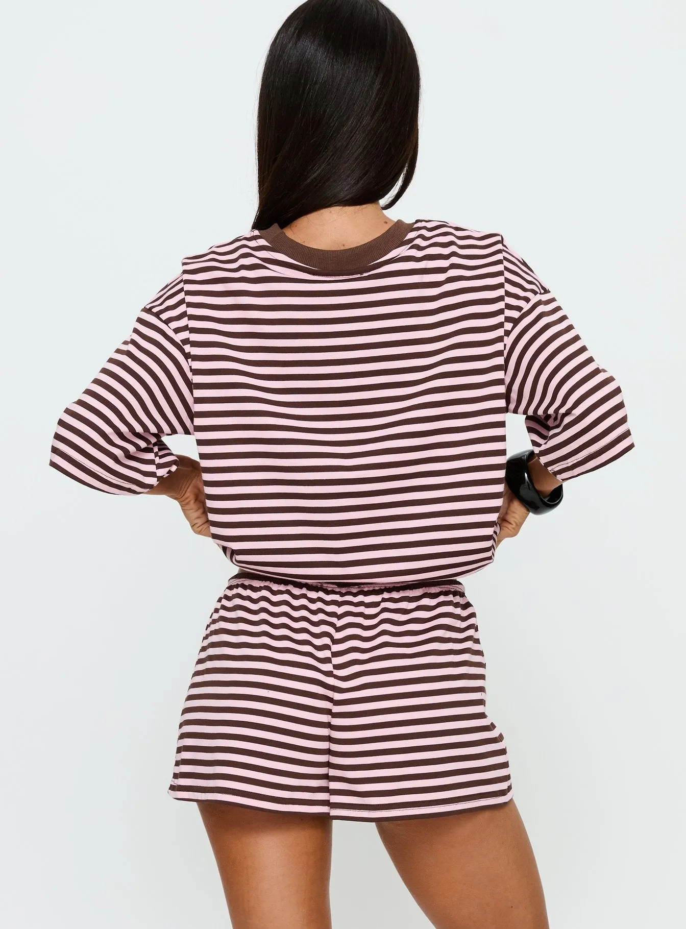Settle Down Tie Shorts Pink / Brown Stripe sold by Princess Polly product image thumbnail 5