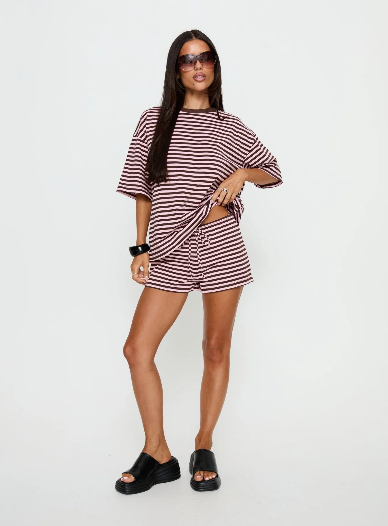Settle Down Short Sleeve Top Pink / Brown Stripe sold by Princess Polly product image thumbnail 4