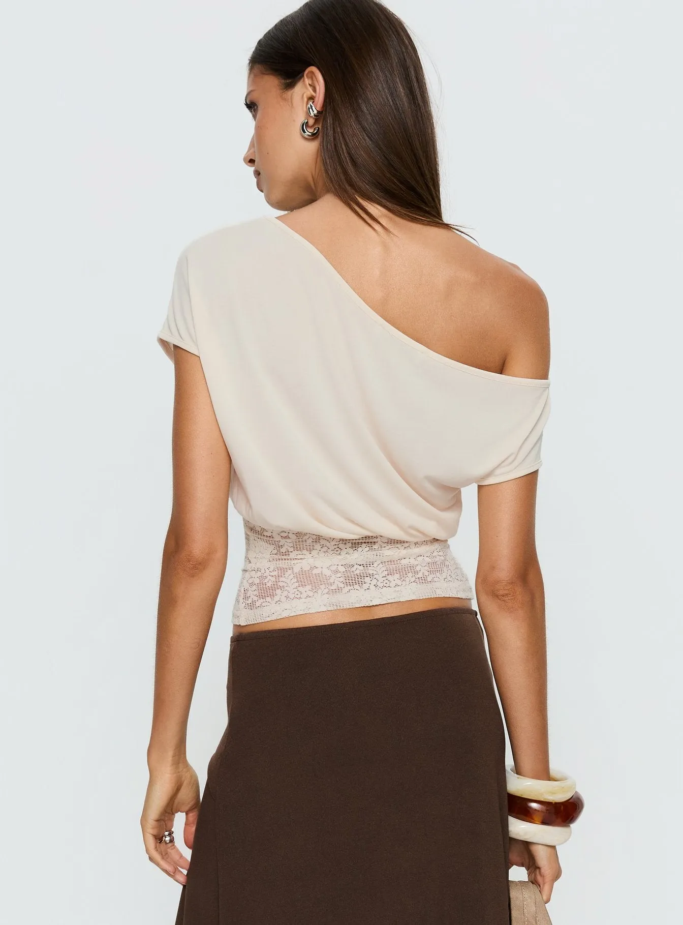 Marienna One Shoulder Lace Top Cream sold by Princess Polly product image thumbnail 5