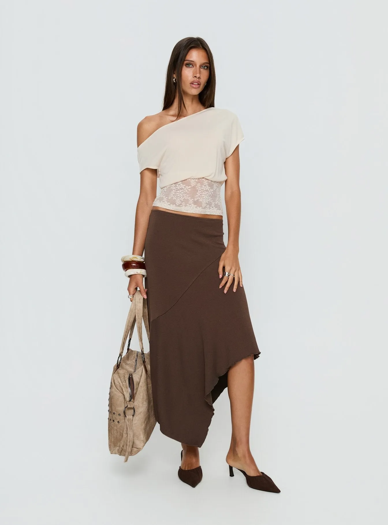 Marienna One Shoulder Lace Top Cream sold by Princess Polly product image thumbnail 3