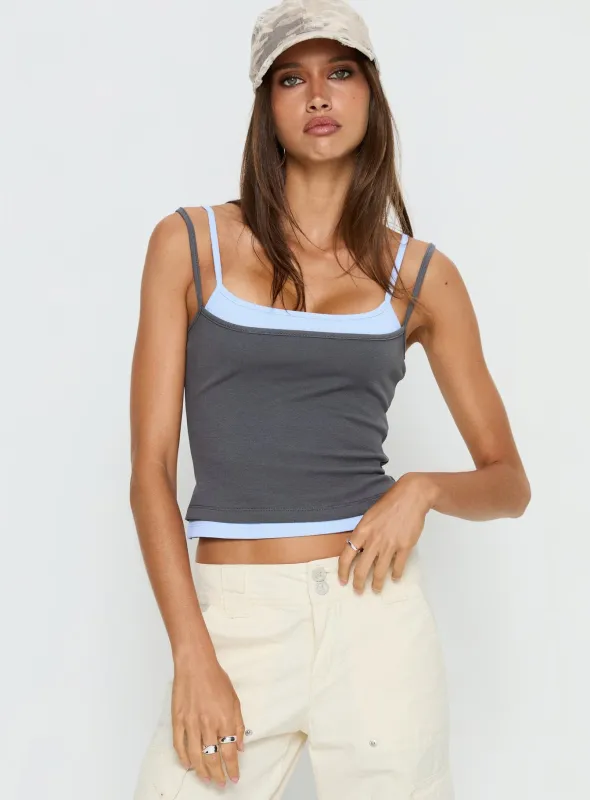Maeka Layered Jersey Tank Top Grey / Blue sold by Princess Polly