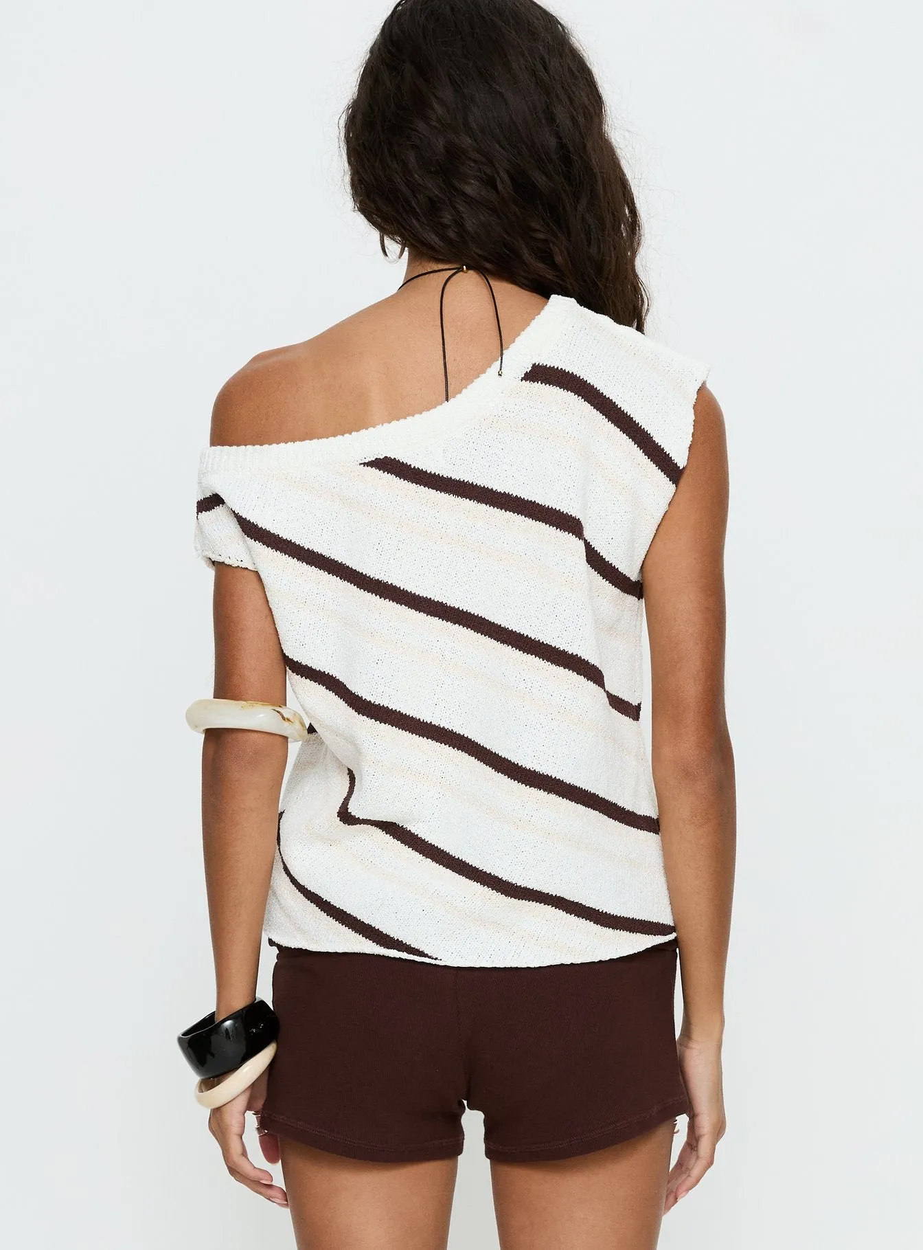 Ashfield Off Shoulder Top White / Beige Stripe sold by Princess Polly product image thumbnail 5