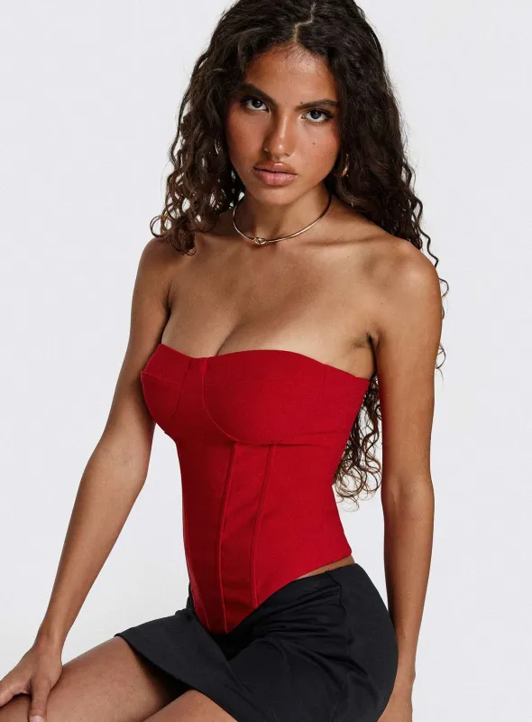 Chevon Strapless Corset Top Red sold by Princess Polly