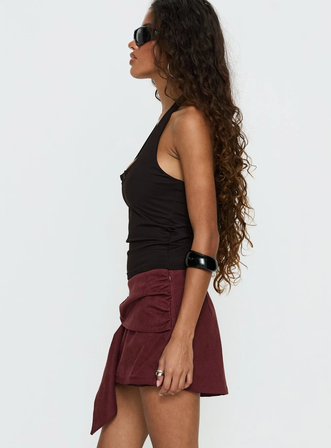 Lowretta Faux Suede Belt Mini Skirt Burgundy sold by Princess Polly product image thumbnail 4