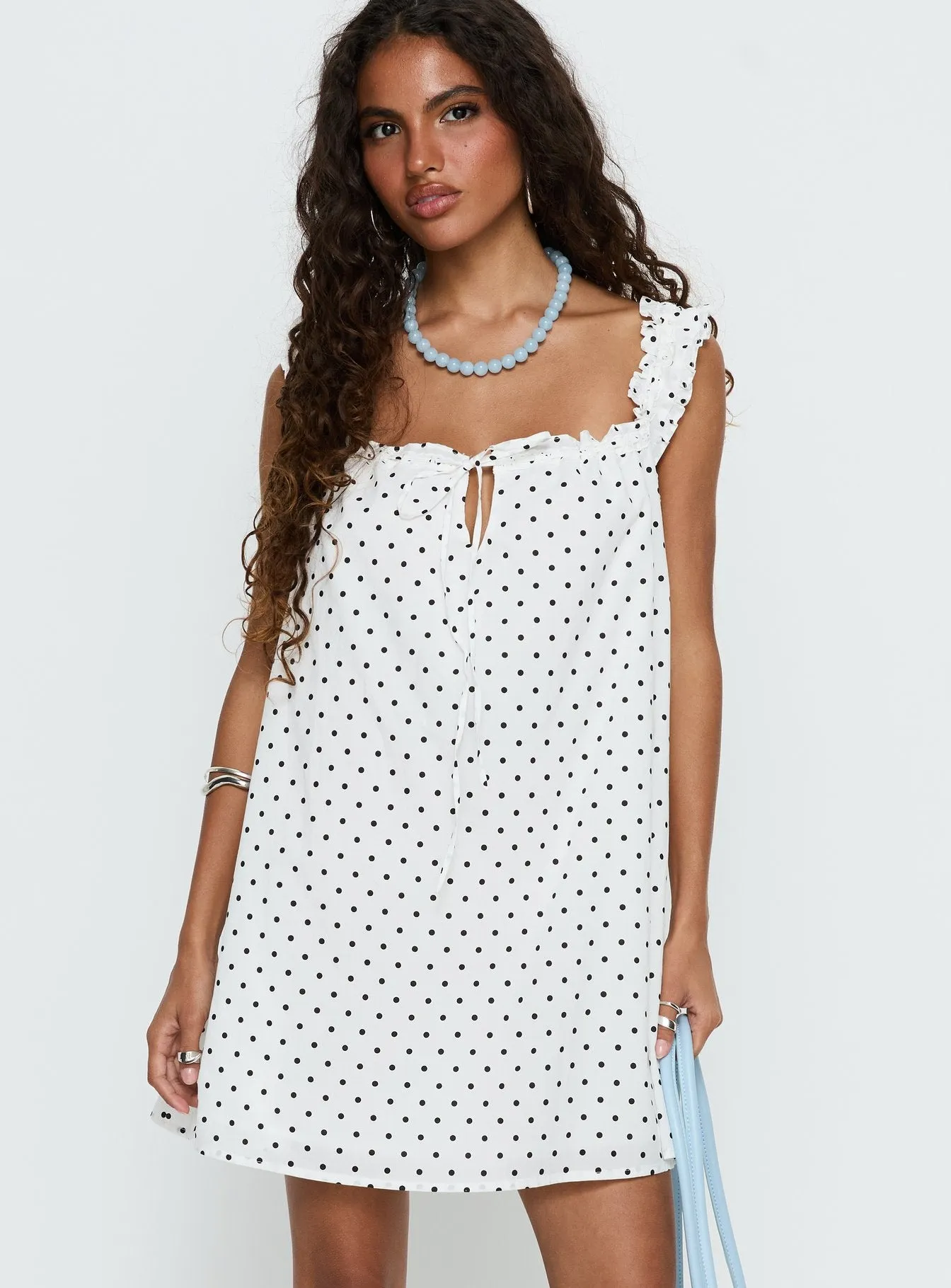 Swing Mini Dress White Polka Dot sold by Princess Polly product image thumbnail 2