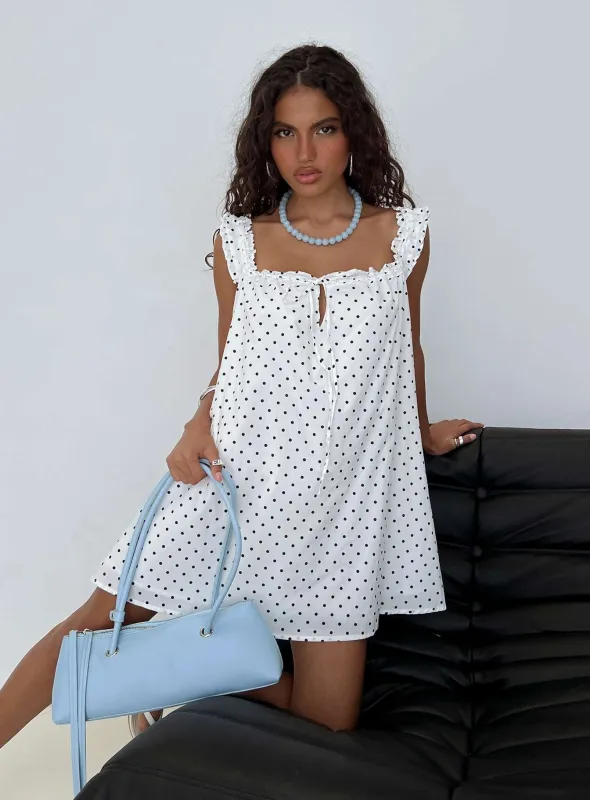 Swing Mini Dress White Polka Dot sold by Princess Polly
