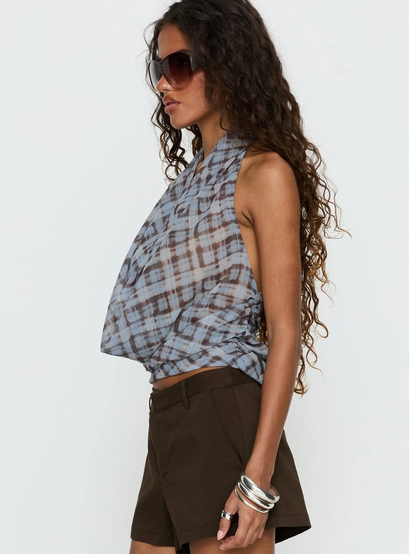 Aldana Plunge Neck Top Multi Check sold by Princess Polly product image thumbnail 4