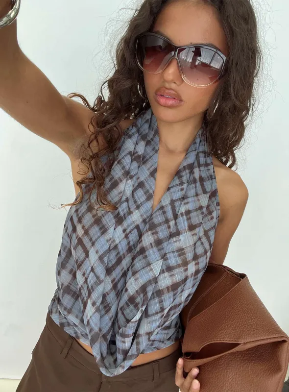 Aldana Plunge Neck Top Multi Check sold by Princess Polly