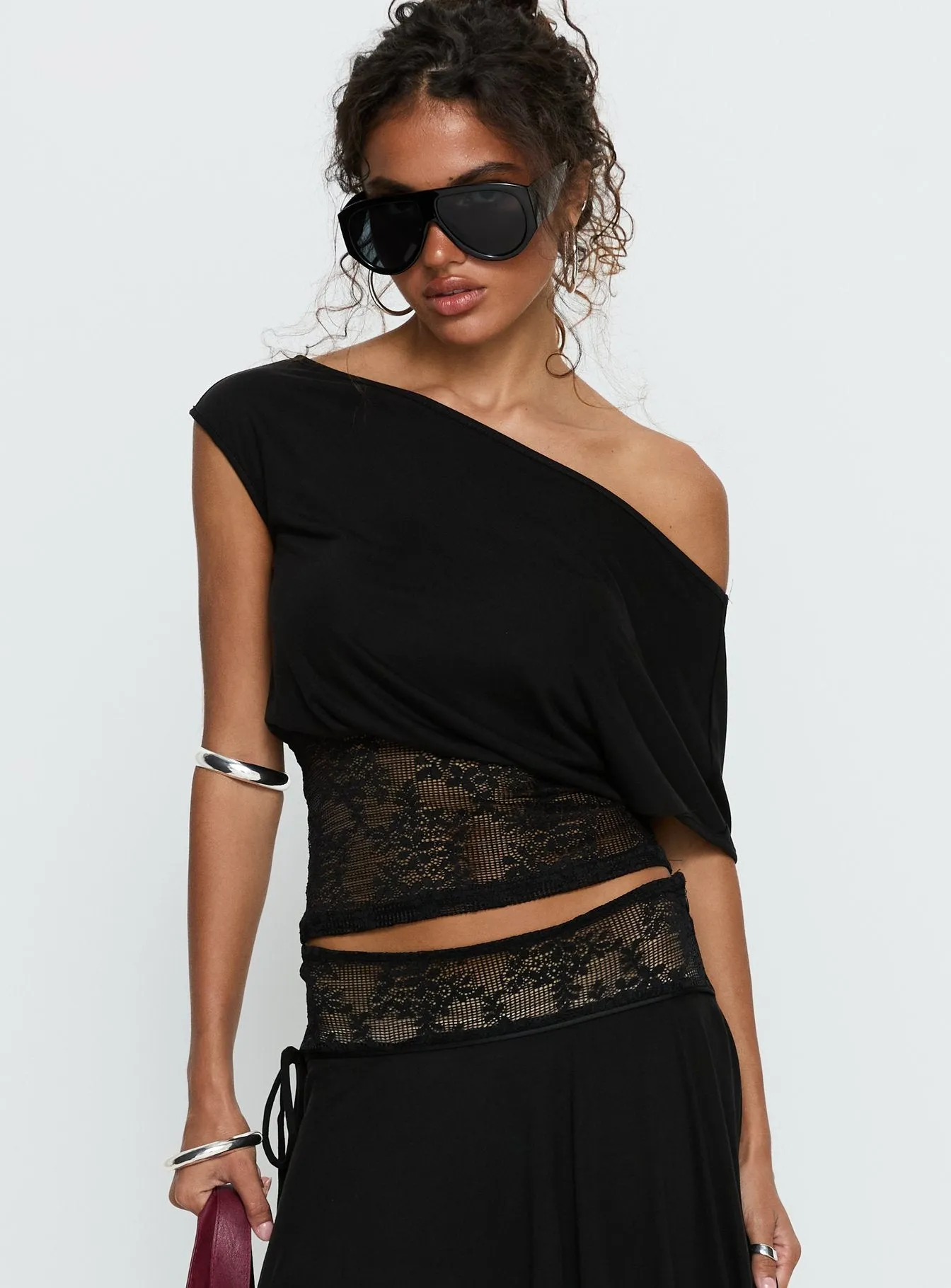 Marienna One Shoulder Lace Top Black sold by Princess Polly product image thumbnail 2