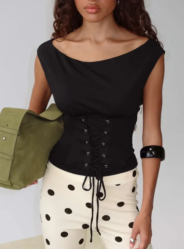Unbothered Corset Top Black sold by Princess Polly