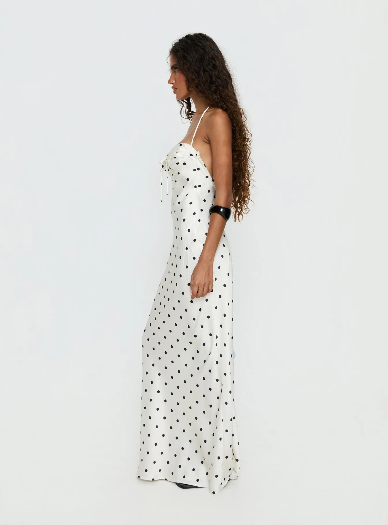 Costella Halter Satin Maxi Dress Cream Polka Dot sold by Princess Polly product image thumbnail 4